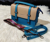 FASHION & BAG WOMEN SMALL TWO-TONE LEATHER SATCHEL & SHOULDER BAG