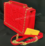 BOX SHAPE HANDBAG | CROSS BODY | LAMBSKIN, CHAINS & GOLD-TONE METAL